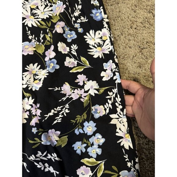 J Jill Shirt Dress Casual Boho Pleated Front Pockets Floral Blue Black Vacay S - Picture 4 of 9